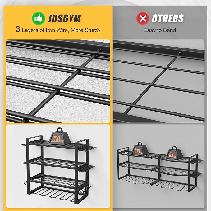 Power Tool Organizer Wall Mount, 4-Tier Tool Storage Rack with 8 Drill Holders, 200LBS Load Heavy Duty Cordless Tool Shelf for Garage Organization, Gift for Men