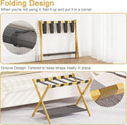 Bamboo Luggage Rack for Guest Room, 26.77" Folding Wide Suitcase Stand with Fabric Storage Shelf, Thickened Luggage Stand Holder for Bedroom Hotel, Luggage Rack for Suitcases (1 Pack - Natural)