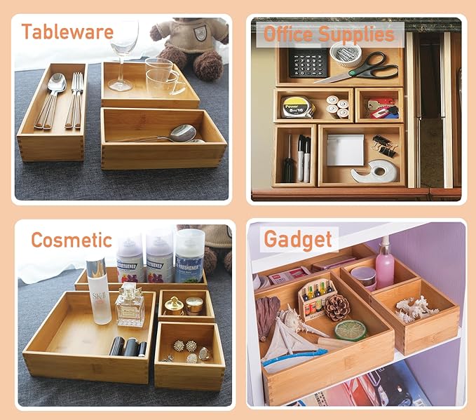 Bamboo Wardrobe Clothes Jewellery Organizer Box Square Oragnizer Boxes Wooden Snack Nut Storage Boxes, Bamboo 8"*8"