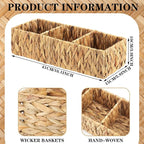 2 Pack 3 Section Wicker Storage Baskets Toilet Basket Tank Topper Natural Handmade Woven Storage Basket Rectangular Toilet Paper Organizer Basket with Dividers for Bathroom (Vertical Texture)