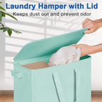 Slim Laundry Hamper with Lid and Wheels, Small Rolling Laundry Basket with Handle for Small Spaces, Tall Dirty Clothes Hampers for Dorm, Bathroom and Bedroom, 75L, Light Blue