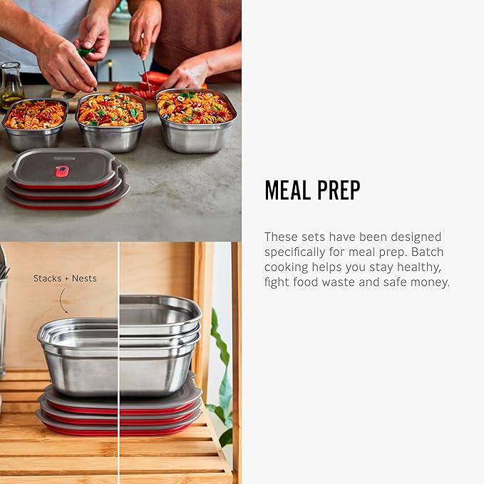 BLACK + BLUM Lunch Box Set - Meal Prep Containers Reusable for Picnic & Camping - Microwavable Stainless Steel Lunch & Dinner Food Storage Box - Leak Proof Lid - Dishwasher & Oven Safe - Medium 30oz