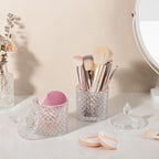 2 Pack Qtip Holder Thick Glass Apothecary Jars with Lid for Bathroom Decor Storage Organizer for Cotton Swabs, Balls, Pads, Floss Picks, Candy, Jewelry, Iridescent Clear