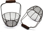 CVHOMEDECO. Metal Wire Mini Egg Baskets Rust Gathering Baskets with Wooden Handle Country Vintage Style Storage Baskets. Set of 2