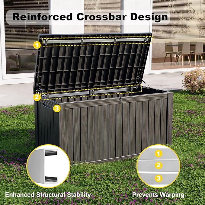 180 Gallon Deck Box Large Outdoor Storage Box Waterproof for Patio Furniture,Outdoor Cushions,Garden Tools and Pool Supplies,Weatherproof(Black,180Gallon)