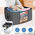 Direct 100L, 3 Pack, Storage Containers, Large Clothes Storage Bins Foldable Organization and Storage Bags with Reinforced Handle, Clear Window for Bedding, Blankets, Clothing, Black