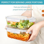 Vtopmart 2Pack 1860ml/63oz Large Glass Storage Containers with Lids, Meal Prep Food Container Set with Snap Airtight Lid for Baking, Microwave, Oven, Leak Proof, for Freezer, Dishwasher, Grey