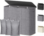 Lifewit Triple Laundry Hamper with Lid and Removable Laundry Bags, Large Collapsible 3 Dividers Dirty Clothes Basket with Handles for Bedroom, Laundry Room, Closet, Bathroom, College, 180L Light Gray