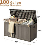Devoko 97 Gallon Deck Box, Waterproof Resin Outdoor Storage Box for Outside and Patio, Large Outdoor Storage Bench Cabinet Lockable for Patio Furniture, Garden Tools and Pool Supplies (Brown)