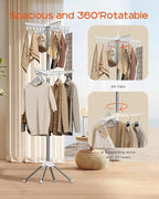 Clothes Drying Rack Foldable, 72 inch 2 Tier Laundry Drying Rack with Rotating Clothes Rail for 27 Pieces of Clothes, Adjustable, 24 Clips, Space Saving, White and Silver CDR012W01