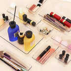 25 PCS Clear Plastic Drawer Organizer Set,Vanity Organizer Storage Bins Containers,4 Size Desk Drawer Organizer Tray
