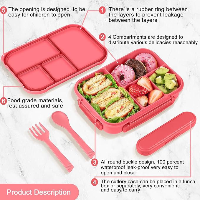 Lunch Box Kids,Bento Box Adult,Leakproof Lunch Containers for Adults/Kids/Toddler,1200ML-4 Compartments bento Lunch box with Utensil,Microwave & Dishwasher & Freezer Safe (Pink Berry)