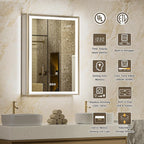24x32 Lighted Medicine Cabinet with Mirror, Beveled Brushed Nickel Framed Surface or Recessed Fogless Dimmable LED Medicine Cabinet with Outlet, Time Display & Sensor Inner Light(Right Hinge)