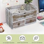 Wood Desk Organizer with Drawer, Washed Brown Wooden Desktop Organizer, Tabletop Storage Organization Box for Countertop, Home Office Supplies (3 Drawer and Shelf)