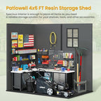 Patiowell 4' x 6' Outdoor Storage Shed with Floor, Plastic Shed Outside Resin Tool Shed with Window and Lockable Door for Backyard Garden Patio Lawn, Dark Grey (Fit-it Shed)