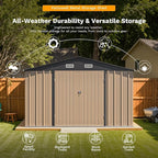 Patiowell 10x12 FT Storage Shed, Outdoor Metal Sheds with Lockable Door and Sloping Roof, Waterproof Outside Large Garden Tool Shed with Breathable Vents for Patio Lawn Backyard, Brown