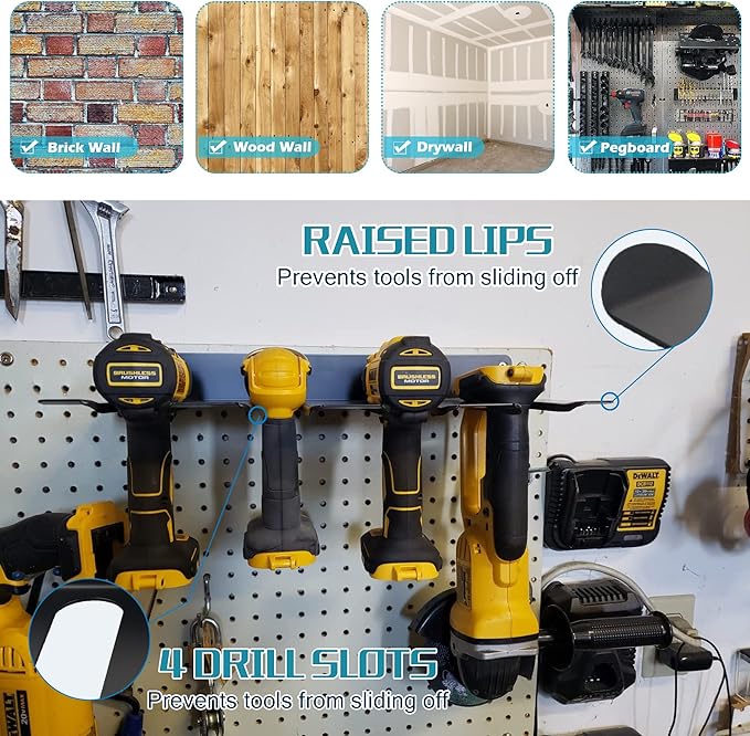 ULIBERMAGNET Power Tool Organizer, Utility Storage Rack Shelf with Screwdriver Holder,Heavy Duty Cordless Drill Holder,Removable Tool Rack Suitable for Garage, Workshop and Warehouse