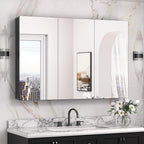 Keonjinn 48 x 32 Inch Oversized Medicine Cabinet for Bathroom with Mirror, Assembly Required, Black Aluminum Structure, Free Adjustable Shelves, Combined Recessed or Surface Mount Wall Cabinet