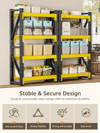 4-Tier Storage Shelves,79" H Heavy-Duty Garage Shelving Unit,Adjustable Industrial Metal Shelf System,5,000lbs Capacity,Tool Organizer for Garage,Workshop,60" W*24" D*79" H,Black&Yellow