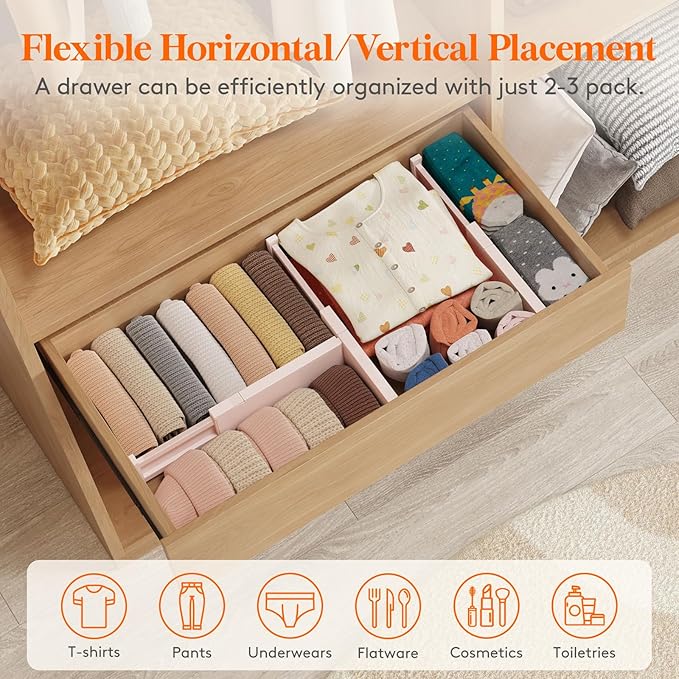 Lifewit 12 Pack 4" High Drawer Dividers 28-43.5cm/11-17" Adjustable Drawer Organizer for Clothes/Utensils, Expandable Drawer Separator in Dresser/Kitchen/Bedroom/Office Organization & Storage Beige