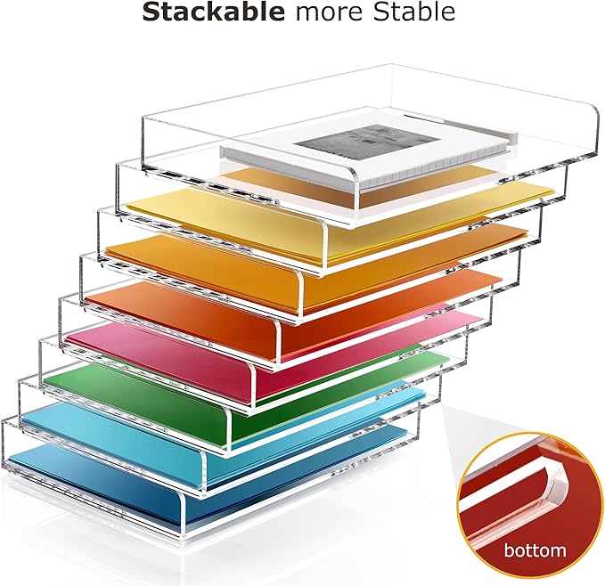 4 Tier Stackable Letter Tray, Acrylic Paper Organizer File Trays Paper Sorter, Clear Office Supplies Accessories for Letter/A4 Size Folders Documents 12.4inx8.86inx6.65in