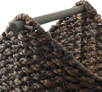 Casafield Toilet Paper Storage Basket with Wood Roll Holder Bar - Espresso, Braided Water Hyacinth Wicker Bathroom Tissue Storage Organizer