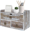 Wood Desk Organizer with Drawer, Washed Brown Wooden Desktop Organizer, Tabletop Storage Organization Box for Countertop, Home Office Supplies (3 Drawer and Shelf)
