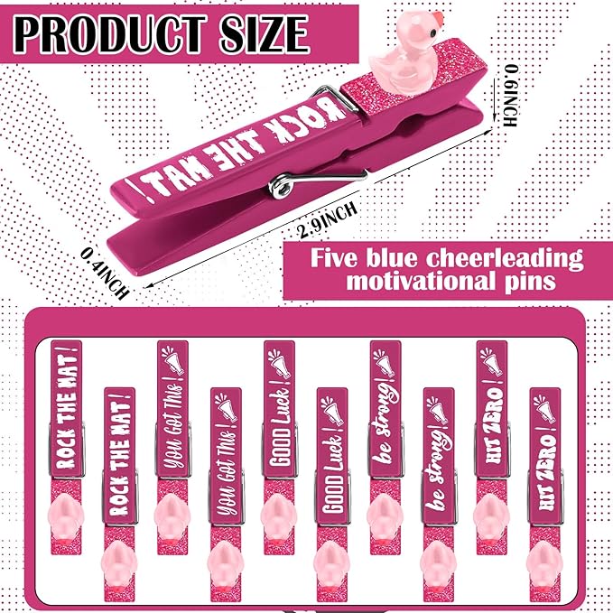 Kigeli 30 Pcs Spirit Clips Cheer Pins Cheerleader Gifts Clothes Pins for Backpacks Competition Glittered for Team Cheer Gifts Stuff Supplies Party Favors Accessories Bulk(Pink,Duck)