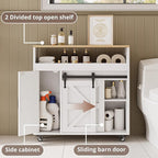 IRONCK Toilet Paper Cabinet, Slim Bathroom Cabinet with 4 Rolling Wheels, Farmhouse Slim Storage Cart with Paper Holes, Sliding Doors and Adjustable Shelf for Small Space, White/Natural