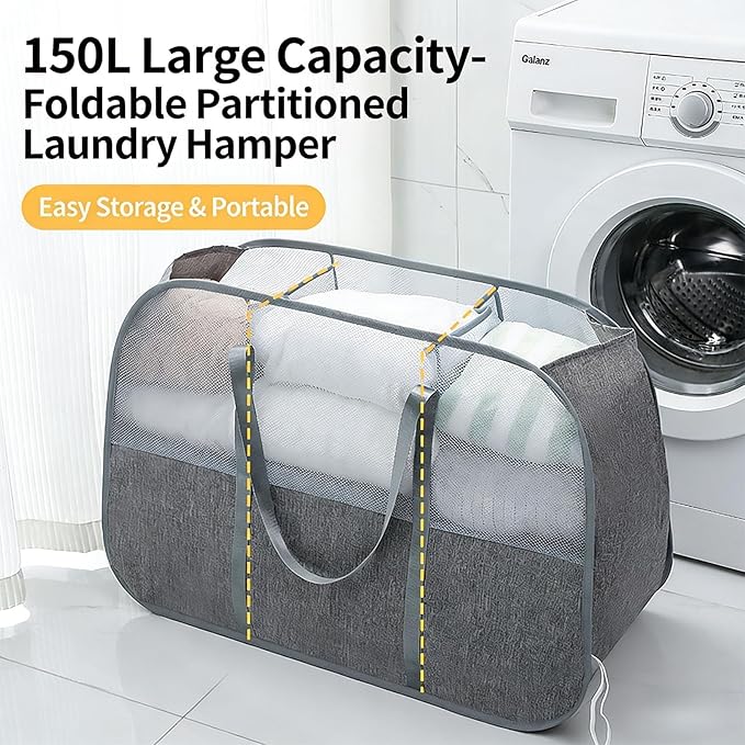 ６Pack collapsible laundry baskets with handles, Laundry Basket Collapsible,Pop Up Mesh Laundry Hamper with Compartments, Foldable Small Laundry Bin Bag (Gray)