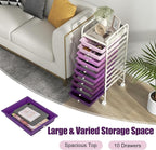 GOFLAME 10-Drawer Rolling Storage Drawer Cart, Utility Cart with Removable Drawers & Metal Frame, Mobile Art Craft Drawer Cart with Lockable Wheels for Home, Office, Studio, School, Purple Gradient