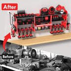KSVO Large Power Tool Organizer Wall Mount with Locking Drawers, Grinder Holder, Hammer & Pliers Rack, & 6-Outlet Charging Shelf – Heavy Duty Metal Tool Storage for Garage & Workshop