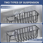 3-In-1 Sponge Holder for Kitchen Sink, 2 Type Suspension Options (Suction Cups & Adhesive Hook), Hanging Sink Caddy Organizer Rack - Sponge, Dish Cloth, Brush, Scrubber, 304 Stainless Steel - Black