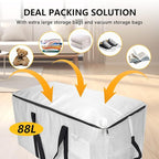Extra Large Moving Bags with Vacuum Storage Bags Combo – Heavy Duty Totes with Handles & Zippers for Effortless Moving, (Transparent, 12 Park-2 Move bag & 10 Vacuum Seal Bag)