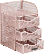 Mind Reader Desktop Accessory Storage, Paper Binder Clip Basket, Workspace, Office, Metal Mesh, 4.75"L x 5"W x 8"H, Pink