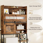IRONCK Over The Toilet Storage with Cabinet, Sliding Barn Door, Side Storage Open Rack, Mass-Storage Over Toilet Bathroom Organizer for Bathroom, Restroom, Laundry, Vintage Brown