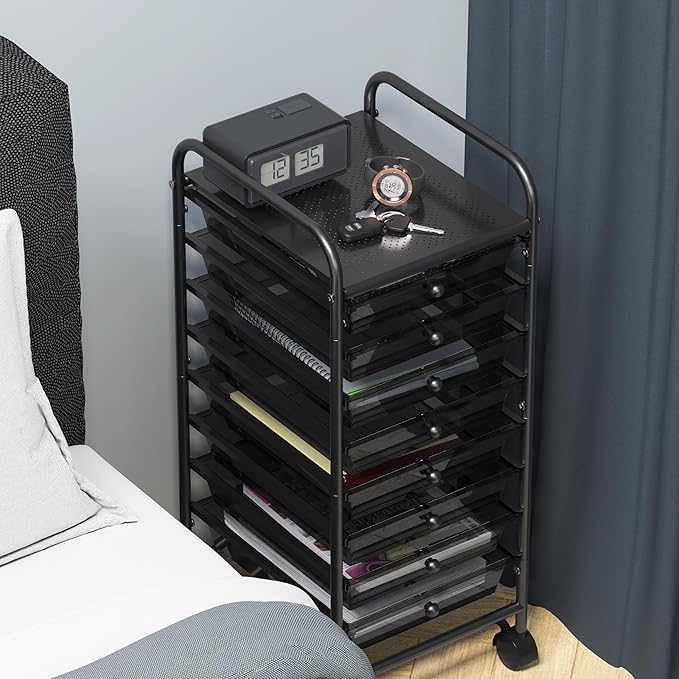 Simple Houseware Utility Cart with 8 Drawers Rolling Storage Art Craft Organizer, Black