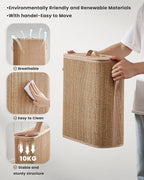 Bamboo Toilet Paper Storage Basket with Lid & Handle - 32L Large Capacity Handwoven Bathroom Organizer for 16 Rolls - Sturdy Stand Holder for Toilet Paper Organization, Carbon Brown