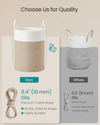 SONGMICS Laundry Hamper, Cotton Rope Laundry Basket with Handles, for Children, Toys, Clothing, Living Room, Bedroom, 15.8 Gallons, 13.8 x 13.8 x 19.7 Inches, White and Grayish Brown URLH061LZ01