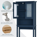 Over The Toilet Storage Cabinet, Over Toilet Storage Bathroom Cabinet with Glass Door and Adjustable Shelf, Above The Toilet Cabinet Behind Toilet Bathroom Organizer, Ultramarine