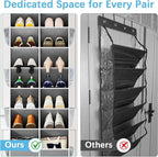 Yecaye 8 Tier Over the Door Shoe Organizer of Deep 16 Compartments, 50lbs Load Shoe Rack for Door in Oxford Holds 16-24 Pairs, Stain-Resistant Hanging Shoe Organizer for Closet, Grey