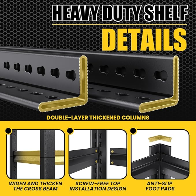 5-Tier Garage Shelving Heavy Duty, 3000LBS Garage Shelves, Adjustable Metal Shelving Unit, Garage Storage Shelves, Utility Storage Rack Shelf, Shelves for Garage Storage, 72" H×46.1" W×20" D