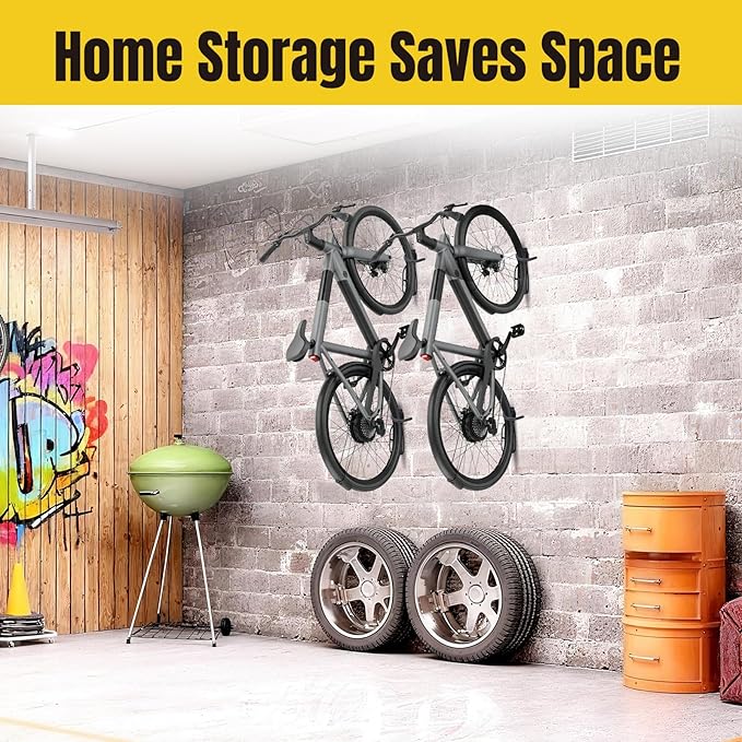MaxxHaul 51186 Wall-Mounted Bike Rack – Heavy-Duty Steel Bicycle Hanger with TPE Hook – 66 lb Capacity, Space-Saving Vertical Storage for Garage or Apartment – Includes Mounting Hardware