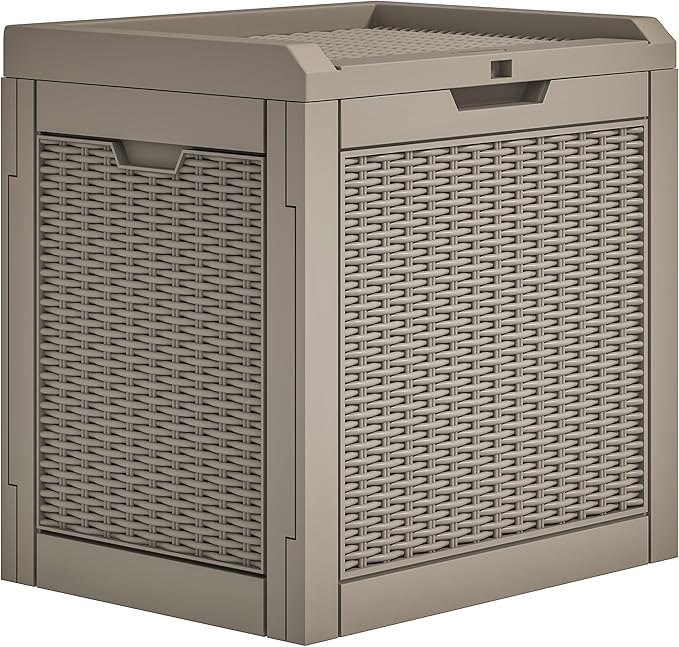 YITAHOME 32 Gallon Deck Box, Resin Storage with Lockable Lid & Side Handles, Indoor Outdoor Small Container for Patio Cushion, Garden Pool Accessories, Backyard Furniture, Water Resistant
