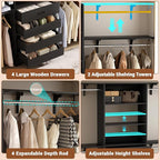 Aheaplus Closet System with 4 Drawers, 8FT Wood Closet Organizer System, 96’’ Walk-in Closet Wardrobe with Tower, 4 Hang Rods, 2 Top Shelves, Built In Closet Insert System, Fits Spaces 4-9 ft, Black