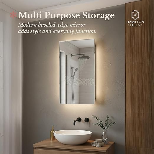 Hamilton Hills 16x26 Inch White Recessed Bathroom Medicine Cabinet with Mirror - Beveled Bathroom Cabinet Organizer with Shelves - Farmhouse Wall Mounted Hanging Medicine Mirror Unit
