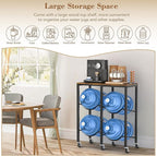 VINAEMO 5 Gallon Water Jug Holder, Rolling Water Jug Stand with Extended Wood Tabletop Shelf, 4 Slots 5 Gal Water Bottle Holder Storage Rack with Water Dispenser Stand for Home,Office,Garage Organizer