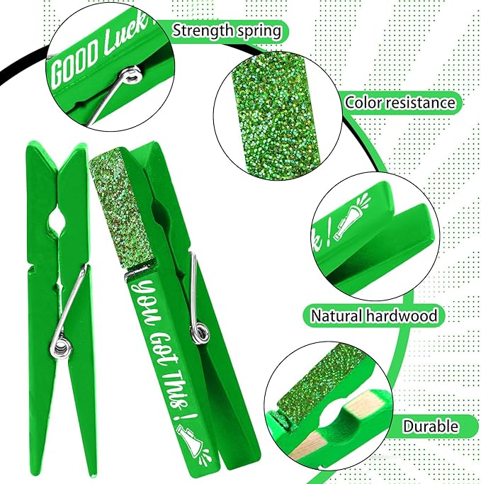 Kigeli 30 Pcs Spirit Clips Cheer Pins Cheerleader Gifts Clothes Pins for Backpacks Competition Glittered for Team Cheer Gifts Stuff Supplies Party Favors Accessories Bulk(Green,Shiny)