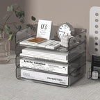 4-Tier Horizontal Acrylic Paper Tray Organizer | Clear Stackable Desk Organizer for Documents, Letters, A4 Paper | Modern Office/Classroom/Home Organization,Brown