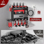 Power Tool Organizer Wall Mount with Charging Station, 4 Layers Storage Rack with 6 Drill Holders & Battery Storage, Cordless Tool Organizer with Drawers for Garage, Workshop & Tool Room
